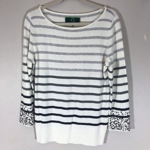 C Wonder gray ombré striped sweater jewels wool XL
